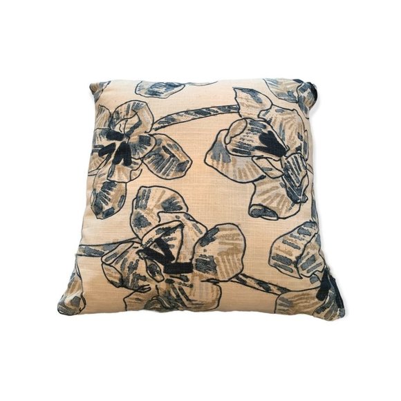 Set of 2 Accent Throw Pillows Blue Cream Floral 18" Square - Picture 3 of 7